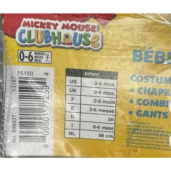 Disney Baby Mickey Mouse Pullover Velcro 1 Piece Costume (0-6 mo) - Picture 6 of 6